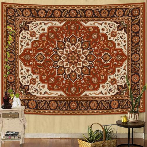Boho Floral Tapestry Wall Hanging Hippie Indian Bohemian Mandala Tapestry Aesthetic Flower Medallion Red Small Tapestries for Mural Bedroom Living Room Dorm Decor 60 x 44 Inch