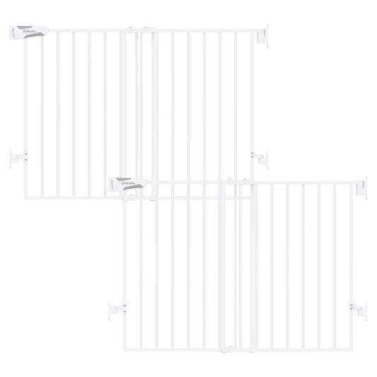 Babelio Baby Gate for Stairs, Kitchen & Doorways, No Bottom Bar| Easy Installation| One-Handed Operation| Auto-Close| Hardware Mount (Drill Needed) Safety Dog Gate (White - 2 Pcs, 26-43" W, 28" H)
