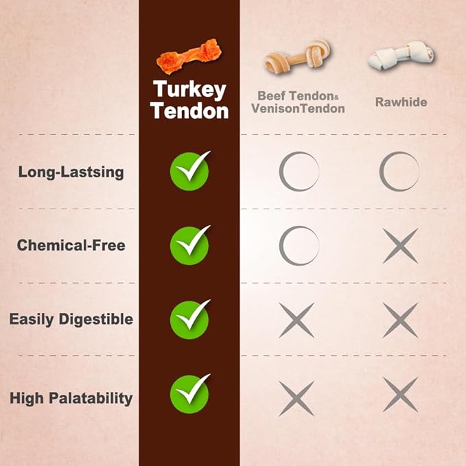 A Freschi srl Turkey Tendons for Dogs, USA-Sourced, Healthy Dog Treats, Rawhide-Free Puppy Chews, Long Lasting, All Natural, Hypoallergenic Dog Treats for Large Breeds, 2 Count Pack Rope (L)