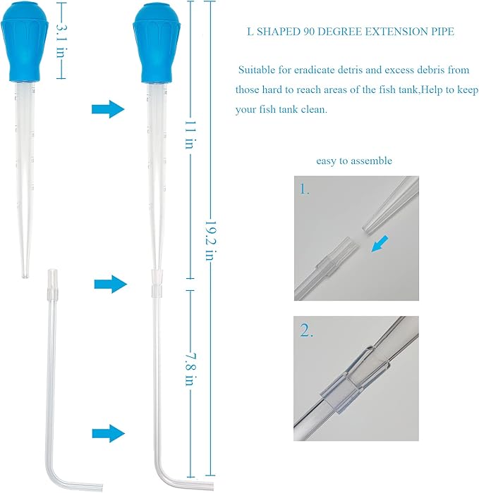 Aquarium Coral Feeder Fish Feeder Waste Clean Tool Manual Cleaner Water Changer Fish Tank Cleaning Tool Siphon Dropper Waste Remover Aquatic Bottom Feeder Pipette Aquarium