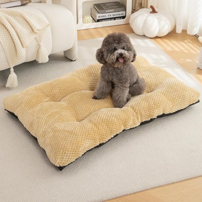 Washable Dog Bed for Large Breeds, Extra Cushioned Crate Mattress with Removable Fluffy Cover, Non-Slip Orthopedic Pet Pad, Machine Washable Kennel Mat(Brown,XS)