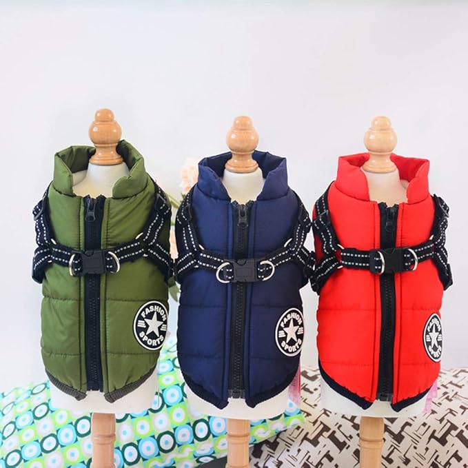 HDKUW Small Dog Jacket, Small Dog Coat Harness Winter Warm Vest Jacket Waterproof Cotton Costume for Puppy Small Dogs (S, Red)