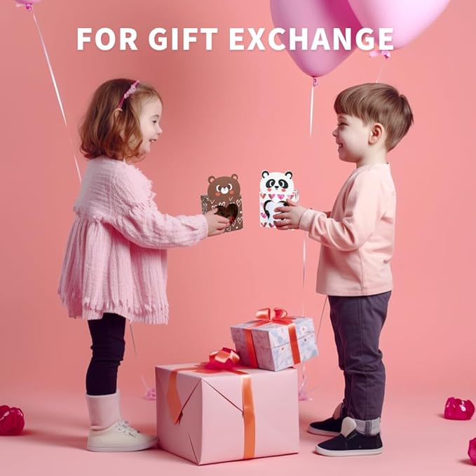 Sofier Valentines Day Gifts for Kids Classroom 24 Pack Valentines Card Boxes with Heart Window Mini Animal Toys Keychains Bulk for Boys Girls Classroom Exchange Party Favor School Teacher Student