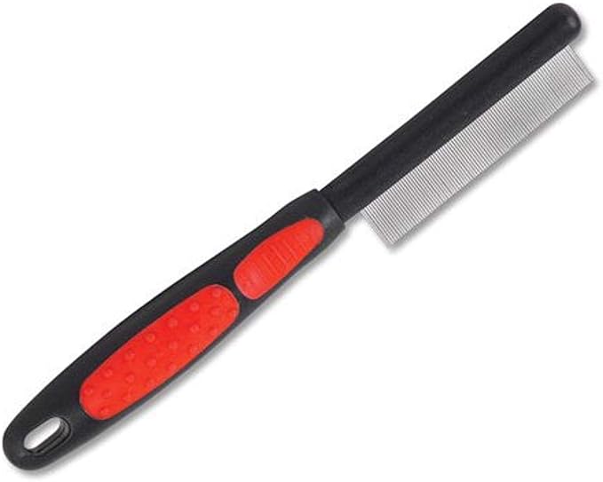 Ryan's Pet Supplies Paw Brothers Flea Comb for Small and Large Dogs and Cats with Handle, Professional Dog Grooming Kit and Supplies, Puppy Essentials, Black and Red, 8.8 Inches