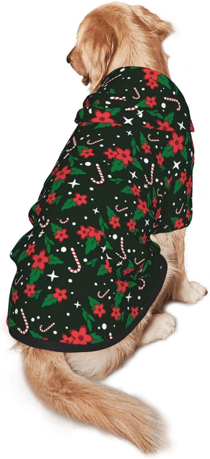 Black Candy Cane Hoodie,Christmas Cosplay Dog Clothes with Pocket and Hat Winter Clothes Sweaters Small