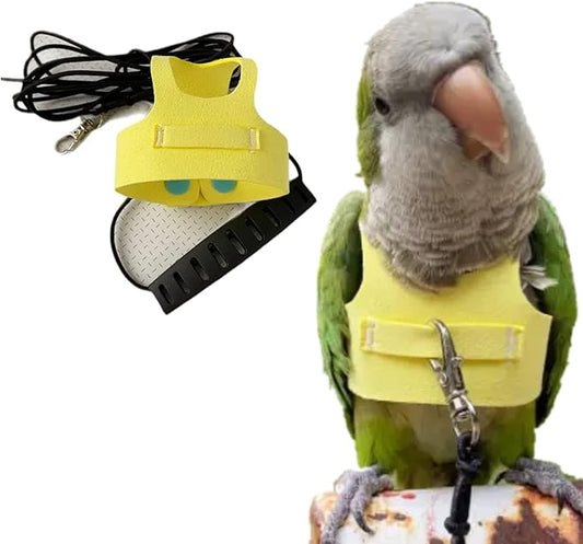 Bird Flight Harness Vest, Parrot Flight Suit with Leash for Parakeets Cockatiels Conures Budgies, Bird Flying Clothes with Rope and Handle for Outdoor Activities Training (L, Yellow)