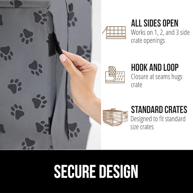 GORILLA GRIP Dog Crate Covers compatible with Amazon Basics Dog Crates, All Sides Open, Privacy Cover Fits 42" Wire Kennel, Breathable Mesh Windows, Light Reducing Puppy Training Cage Topper, Gray Paw