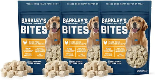 Barkley’s Bag Chicken Bites, Freeze Dried Dog Treats & Food Topper, Made with Chicken and Brown Rice, Small Bite-Sized Pieces for Training Rewards, for All Dog Breeds, Ages & Sizes, 4 Oz Bag (3 Pack)