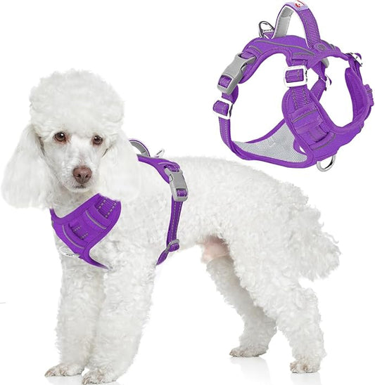 BARKBAY Dog Harness No Pull Oxford with ID Tag Pocket - Heavy Duty, Reflective, Easy Control for Large Dogs(Purple Oxford,S)