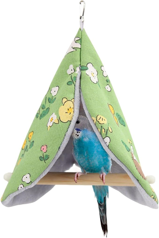 Bird Bed Blanket Parrot Nest Snuggle Hut for Cage Accessories,Bird Nest House Bed Hanging Hammock,Tent Hammock Wood Stand Perch Swing Toy for Cockatiel Lovebird Cockatoo(Green)