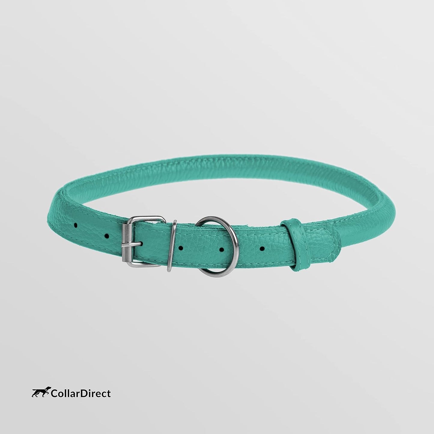 CollarDirect Rolled Leather Dog Collar, Soft Padded Round Puppy Collar, Handmade Genuine Leather Collar Dog Small Large Cat Collars 13 Colors (15-19 Inch, Mint Green Textured)