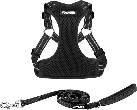 Best Pet Supplies Voyager Adjustable Step-in Flex Breathable Mesh Dog Harness for Small Medium Large Dogs Leash Set (Black), S