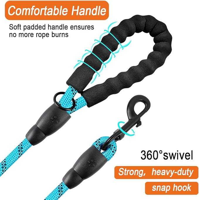 BARKBAY Dog Leashes for Large Dogs Heavy Duty Dog Leash 4/5/6 FT with Comfortable Padded Handle and Highly Reflective Threads for Medium Large Dogs Walking Training Running (6FT-1/2'',Blue)