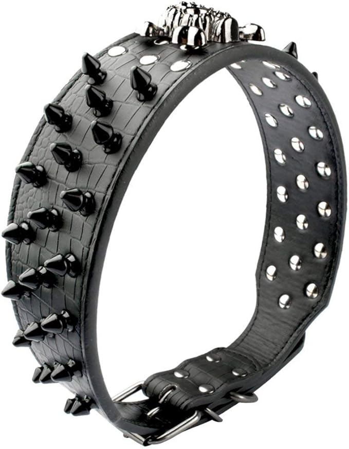 Serijoars Spiked Studded Dog Collar, PU Leather Dog Collar, Adjustable Pet Collars for Medium or Large Breed Pet (S, Pink2)