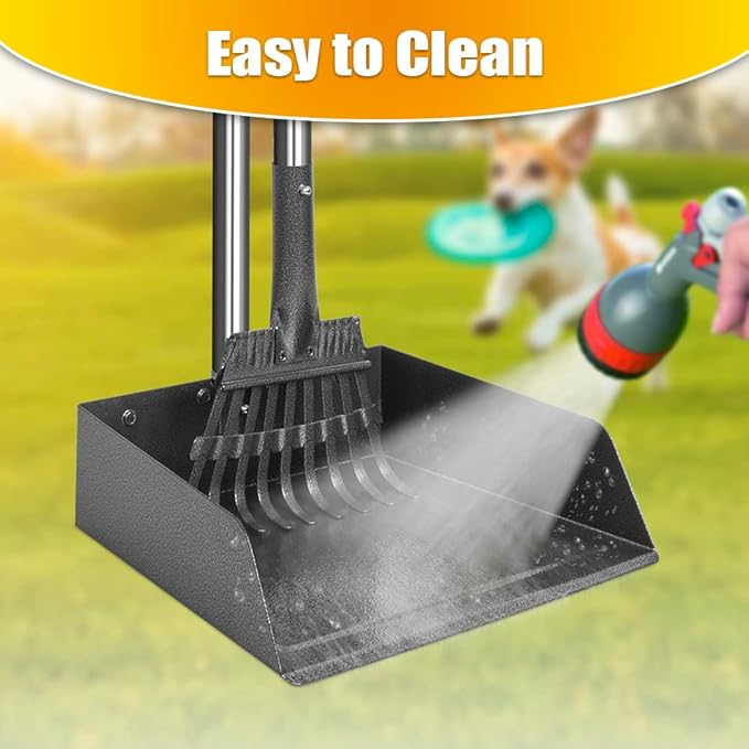 TOOGE Larger Pooper Scooper for Large Dogs, Dog Pooper Scooper Long Handle Stainless Metal Tray and Rake Set for Large Medium Small Dogs Heavy Duty (Green) (Extra Large)