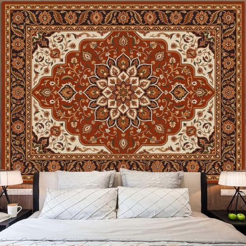 Boho Floral Tapestry Wall Hanging Hippie Indian Bohemian Mandala Tapestry Aesthetic Flower Medallion Red Small Tapestries for Mural Bedroom Living Room Dorm Decor 60 x 44 Inch