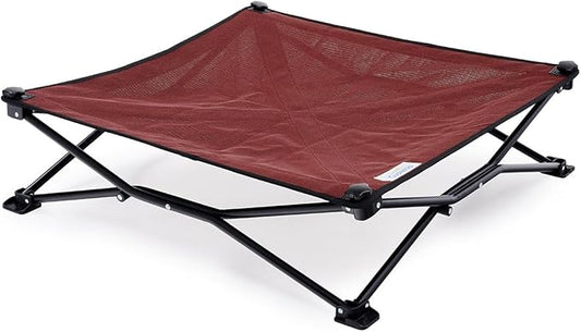 Coolaroo On-The-Go Elevated Dog Bed - Foldable Pop-Up Travel Dog Bed with Breathable, Moisture-Resistant Fabric, Carry Bag Included, Lightweight & Portable, Brick, Medium