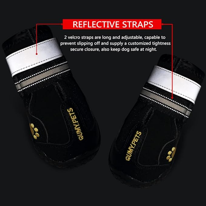 QUMY Dog Shoes for Large Dogs, Medium Dog Boots & Paw Protectors for Winter Snowy Day, Summer Hot Pavement, Waterproof in Rainy Weather, Outdoor Walking, Indoor Hardfloors Anti Slip Sole Black Size 2