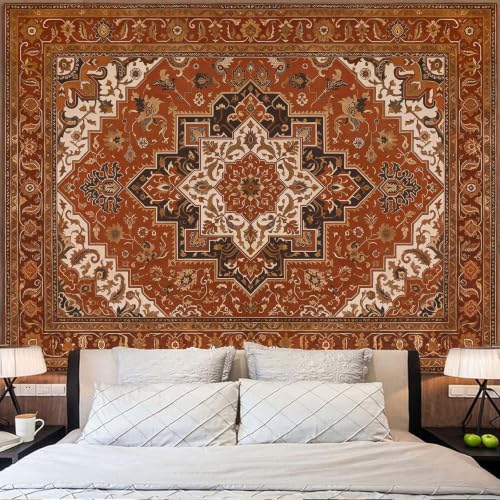 Vintage Floral Tapestry Wall Hanging Hippie Indian Bohemian Mandala Tapestry Aesthetic Retro Carpet Brown Small Tapestries for Mural Bedroom Living Room Dorm Decor 48 x 36 Inch