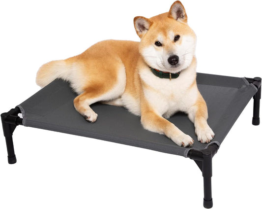 pettycare Elevated Outdoor Dog Bed - Dog Cots for Small Pet, Heavy Duty Raised Cot Waterproof, Cooling Pets Bed with Washable Durable Teslin Mesh and Non Slip Feet, 28 Inches, Grey