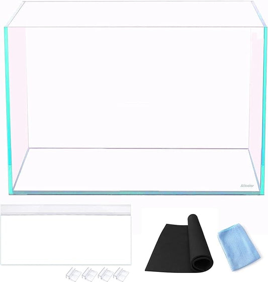 Ultra Clear Rimless Aquarium Tank 6-60 gallons Low Iron Glass (10GaI - Top Glass Canopy)