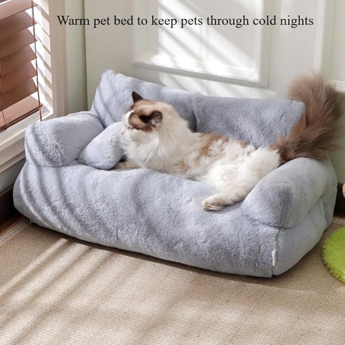 Soft Fluffy Self-Warming Cat Bed | Washable Pet Sofa for Indoor Cats & Small Dogs | Cute Princess-Inspired Kitten Couch & Puppy Bed(Light Orange,35.43''*22.05''*11.81'')