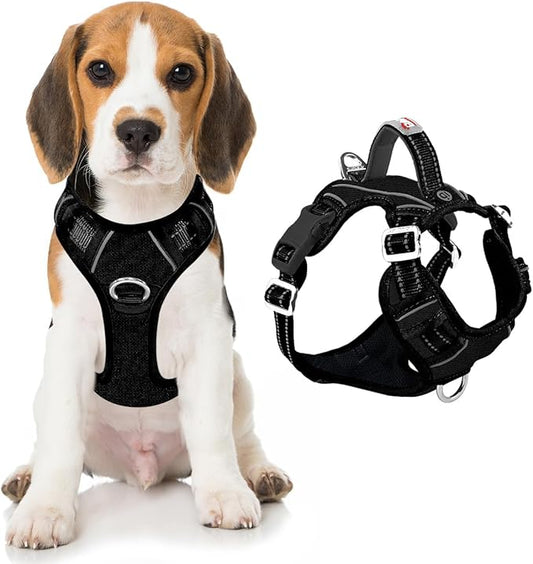 BARKBAY Dog Harness No Pull Oxford with ID Tag Pocket - Heavy Duty, Reflective, Easy Control for Large Dogs(Black Oxford,M)