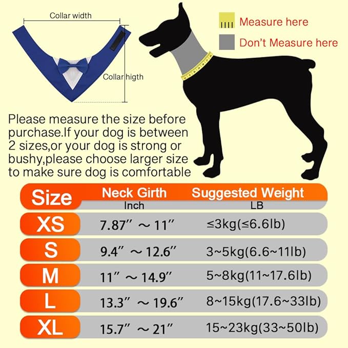 Dog Tuxedo, Formal Dog Wedding Bandana Adjustable Pet Collar with Bow, Small, Medium and Large Wedding Clothing, Birthday Gifts for Dogs