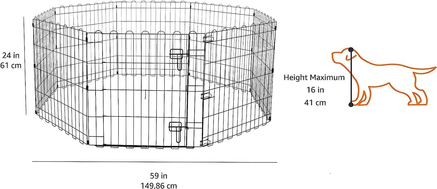 Amazon Basics Foldable Octagonal Metal Exercise Puppy / Dog Playpen - Indoor/Outdoor, Single Door, Extra Small (8 Panels, 24 x 24), Easy to assemble and store, 24" - Puppy, Black