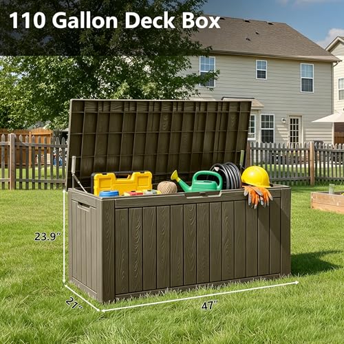 110 Gallon Waterproof Large Resin Deck Box