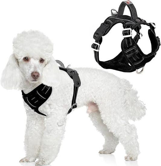 BARKBAY Dog Harness No Pull with ID Tag Pocket - Heavy Duty, Reflective, Easy Control for Large Dogs(Black,XS)