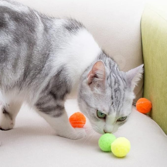 Premium Soft Pom Pom Balls for Kittens - Lightweight, Interactive, Assorted Colors - Plush Toy Balls for Kitten Training and Play - Pet Products for Cats (1.6 Inches 20 Balls)