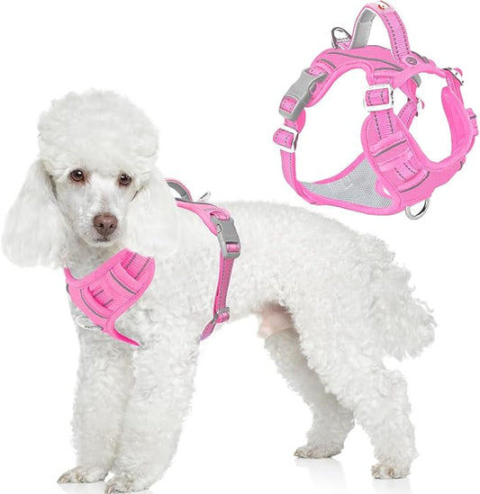 BARKBAY Dog Harness No Pull Oxford with ID Tag Pocket - Heavy Duty, Reflective, Easy Control for Large Dogs(Pink Oxford,XS)