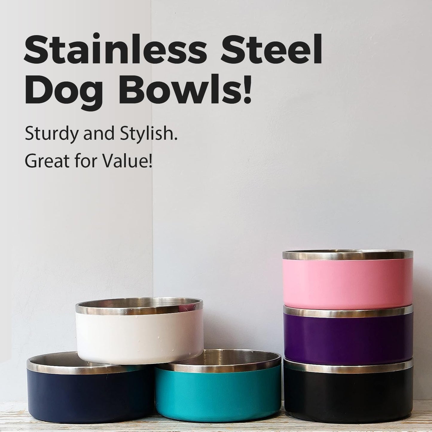 IKITCHEN Dog Bowl for Food and Water, 40 Oz Stainless Steel Pet Feeding Bowl, Durable Non-Skid Double Wall Insulated Heavy Duty with Rubber Bottom for Medium Large Dogs (40 Ounces/5 Cup, Pink)