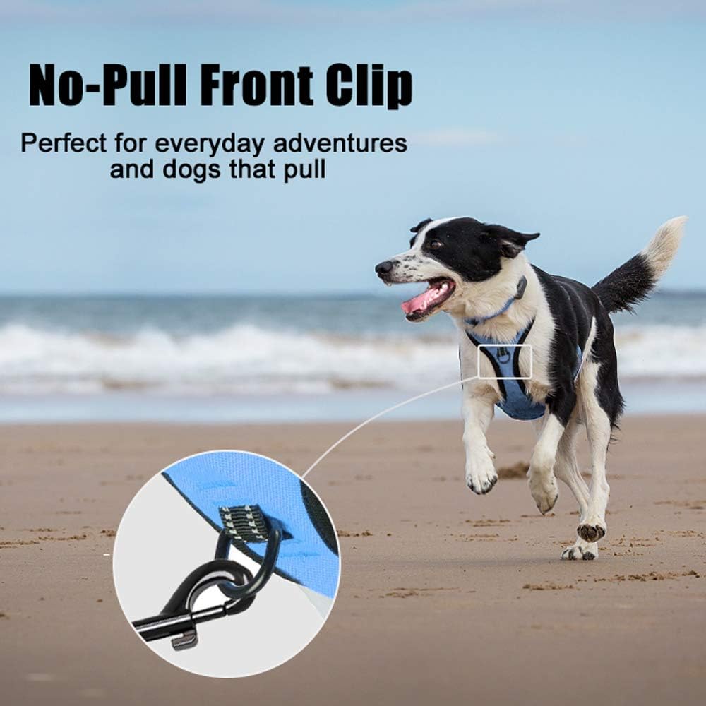 PoyPet No Pull Dog Harness, Reflective Comfortable Vest Harness with Front & Back 2 Leash Attachments and Easy Control Handle Adjustable Soft Padded Pet Vest for Small to Large Dogs (Light Blue,L)