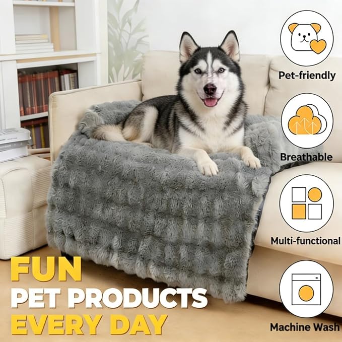 Dream Cloud Pet Sofa Bed for Dogs Cats, 2026 Washable Removable Calming Fluffy Plush Mat for Furniture Protector, Long Fur Non-Slip, for Small/Medium/Large Home Pets (Black, XL: 47.2 * 37.4IN)