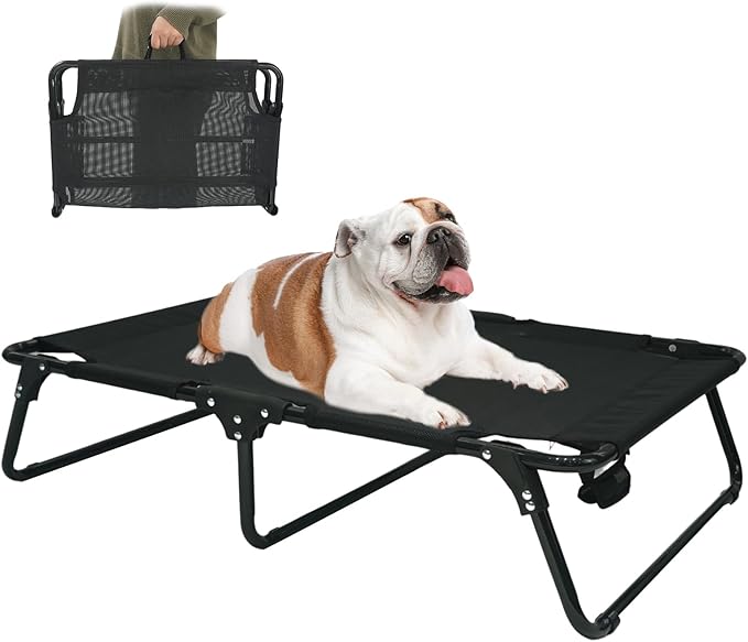 Elevated Raised Small Meduim Dog Bed Cots,Cooling Foldable No Assembly Need Pet Hammock Bed with Breathable Mesh, Indoor Outdoor Dog Pet Bed for Small Meduim Dogs, Chew Proof, Black