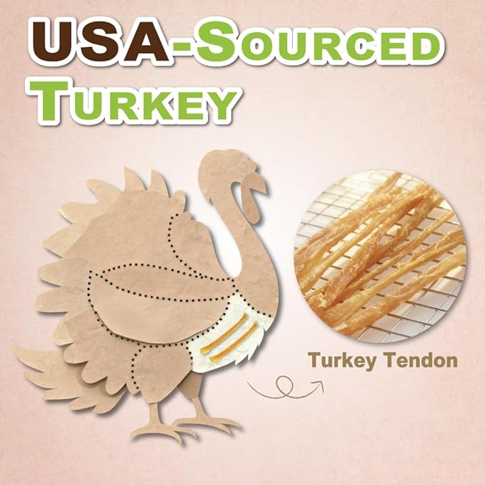 A Freschi srl Turkey Tendons for Dogs, USA-Sourced, Healthy Dog Treats, Rawhide-Free Puppy Chews, Long Lasting, All Natural, Hypoallergenic Dog Treats for Large Breeds, 1 Count Pack Rope (L)