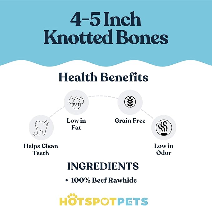 hotspot pets 4-5 Inch Rawhide Dog Chew Bones - Made from Grass Fed Brazilian Cows - Great for Dental & Oral Care -for Medium Chewers (30 Pack)