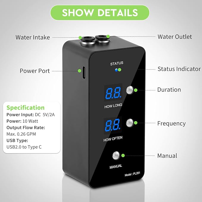 moistenland Reptile Humidifier, Misting System for Terrariums, Automatic with Adjustable Spray Nozzles, Black