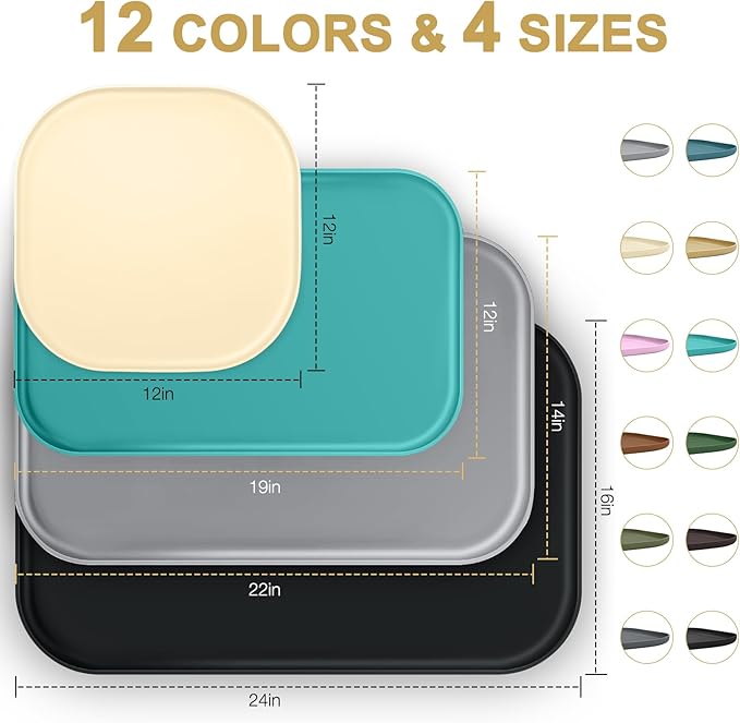 Small Silicone Pet Food Mat with Raised Edge for Food and Water Bowl, Square Dog Feeding Mats, Cat Food Trays for Floor Waterproof, Rubber Tray for Dogs and Cats, 12 x 12 x 0.7 Dark Turquoise
