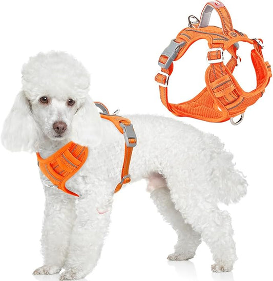 BARKBAY Dog Harness No Pull with ID Tag Pocket - Heavy Duty, Reflective, Easy Control for Large Dogs(Orange,XS)