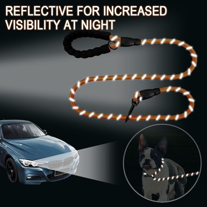 BARKBAY Dog Leashes for Large Dogs Heavy Duty Dog Leash 4/5/6 FT with Comfortable Padded Handle and Highly Reflective Threads for Medium Large Dogs Walking Training Running (5FT-1/2'',Orange)