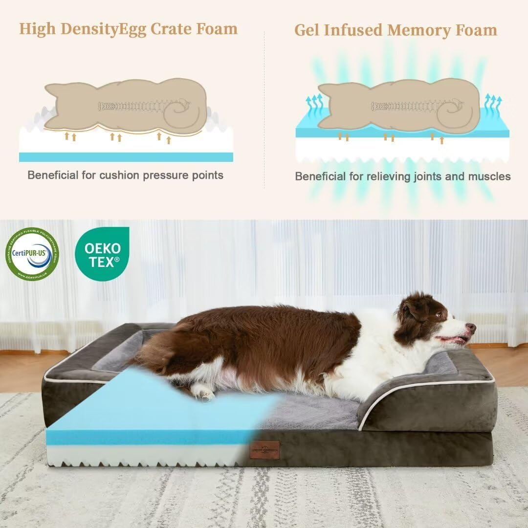 Comfort Expression Orthopedic Dog Beds for Extra Large Dogs, Memory Foam Dog Beds Jumbo Breed, Waterproof Dogs Beds with Bolster & Removable Cover(Olive Green)