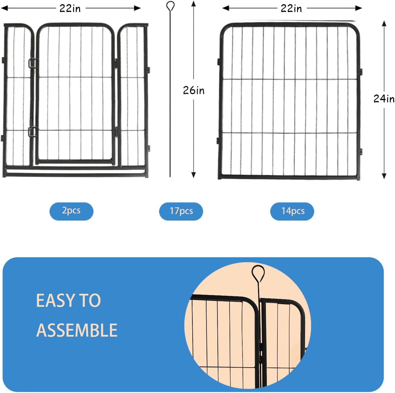 Dog Playpen,24 32 40 48 in(H) Pet Fence Outdoor for Rv Camping,Garden Fence Small Animal Barrie for Yard,11Ft(L)-56Ft(L) Black Metal Temporary Fencing