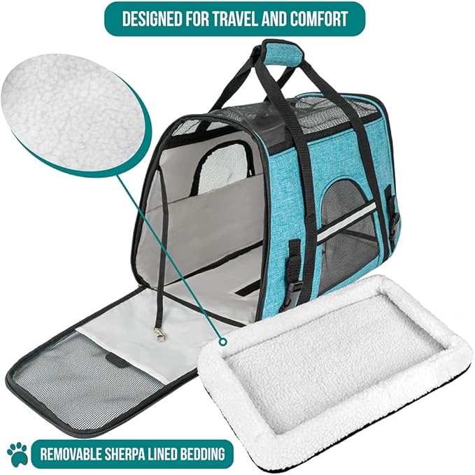 PetAmi Airline Approved Pet Carrier for Cat, Soft Sided Dog Carrier for Small Dog, Cat Travel Supplies Accessories Indoor Cat, Ventilated Pet Carrying Bag Medium Large Kitten Puppy, Small Heather Blue