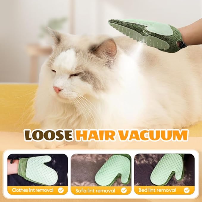 All-in-One Grooming Mist Glove for Pets, Cat Grooming Steam Gloves, Double Sided Pet Hair Remover Gloves for Clothes Furniture, Removal Glove Tool For Long Short Curly Dogs Cats Hair (Pink+Green)