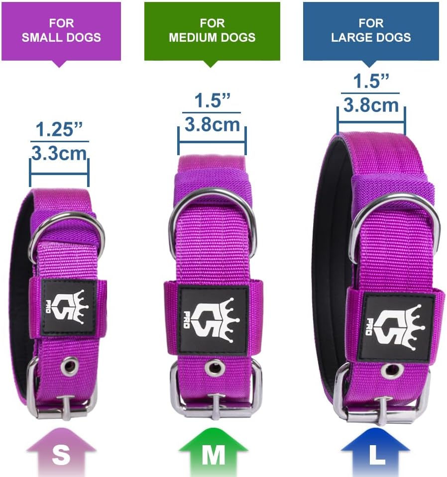 TSPRO Tactical Dog Collar 1.5 Inch Wide Thick Dog Collars with Heavy Duty Metal Buckle, Durable, Strong, Adjustable for Medium to Large Dogs (Silver L)