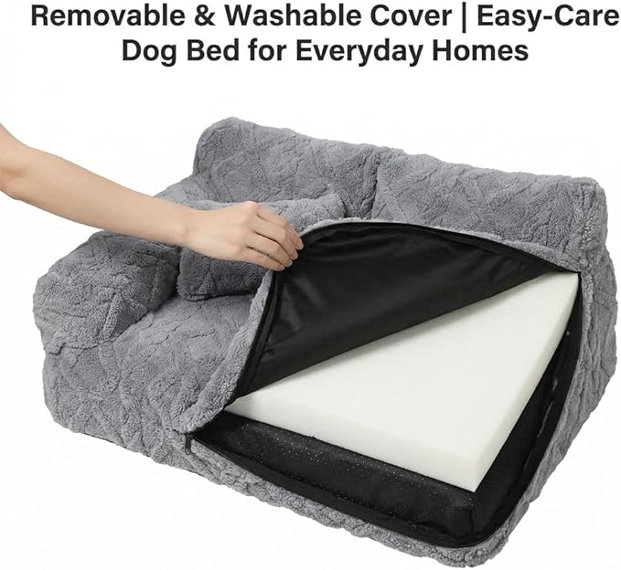 Plush Calming Pet Sofa Bed, Raised Rim, Removable Cover & Non-Slip Bottom for Cats & Dogs, Calming Dog Bed Fluffy Plush Dog Mat for Furniture Protector with Removable Washable Cover (Black, Small)