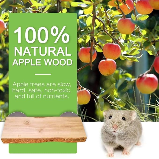 2Pcs Hamster Ledges Wooden Platform Rat Climb Platform Shelf Bird Perch Stand Toys Cage Accessories for Rat Squirrel Gerbil Suger Glider 2.6" X 5.9"